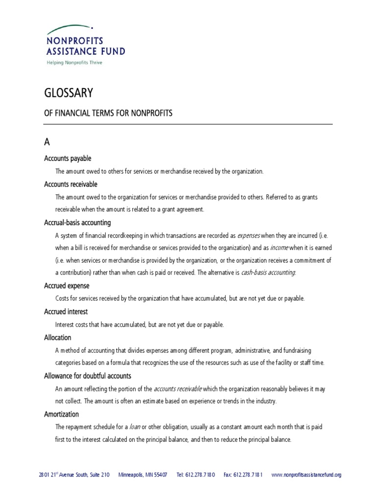 Glossary: of Financial Terms For Nonprofits | PDF | Finance & Money ...