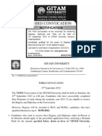 Gitam University: Gandhinagar Campus, Rushikonda, and Visakhapatnam-530 045. No. 1 / DOE/Convocation/2012