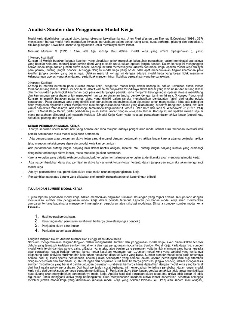 Analisis Sumber Dan Penggunaan Modal Kerja