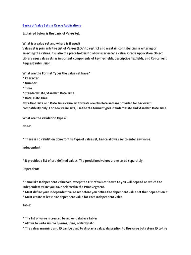 Basics of Value Sets in Oracle Applications PDF