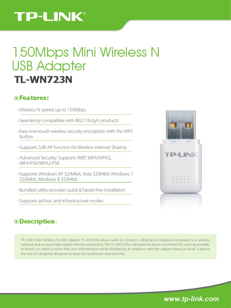 TL-WN723N V3 Datasheet | PDF | Ieee 802.11 | Telecommunications