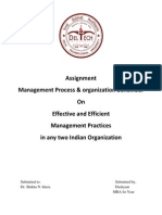 Assignment Management Process & Organization Behaviour On Effective and Efficient Management Practices in Any Two Indian Organization