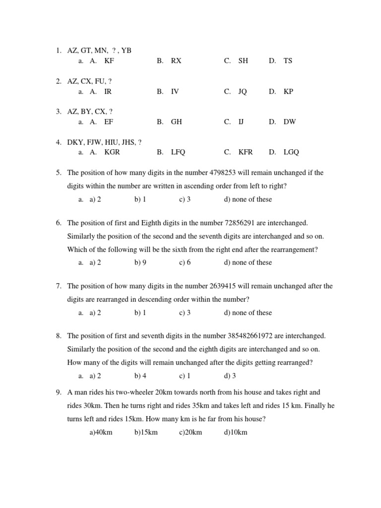 Class 7 Reasoning Questions & Answers | PDF | Teaching Mathematics