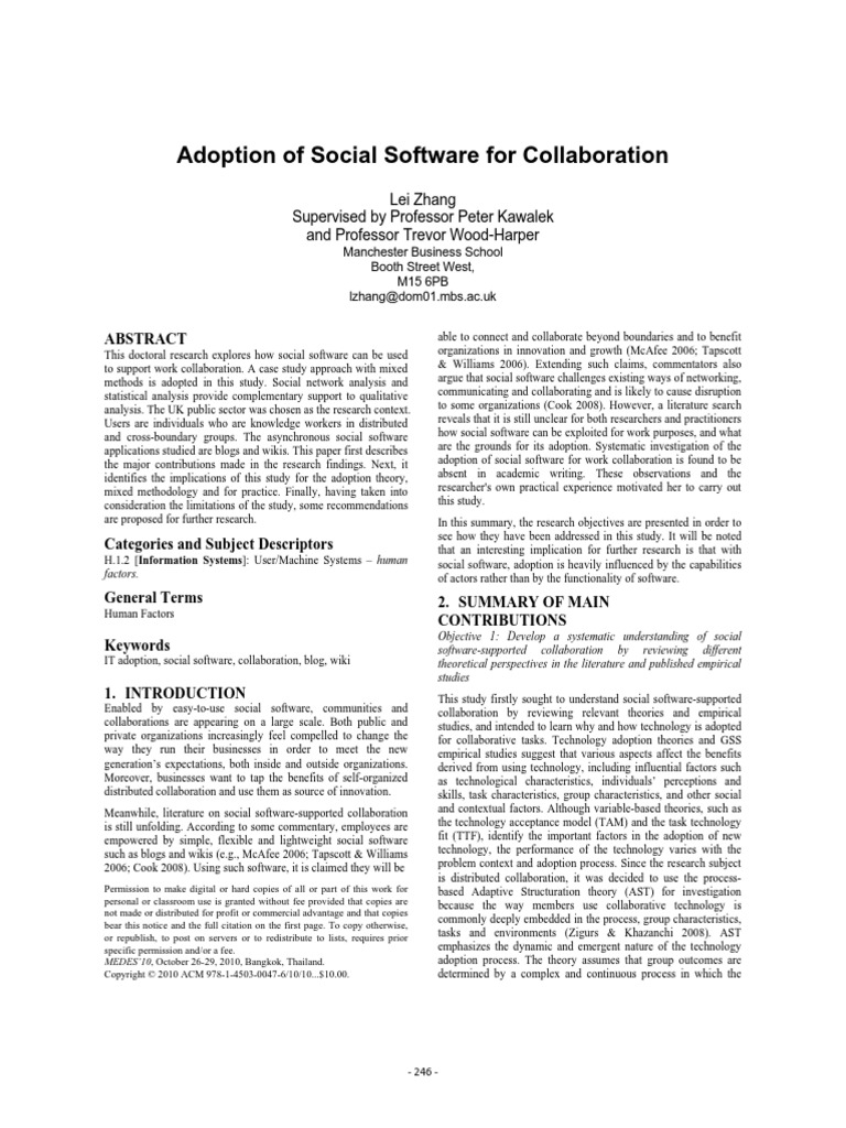 Adoption of Social Software For Collaboration | PDF