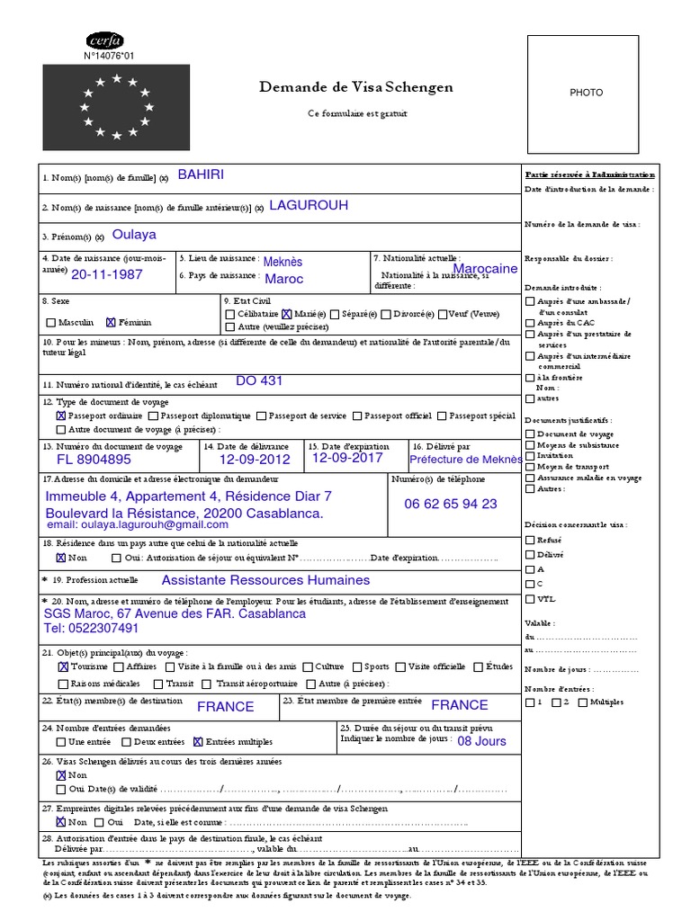 Formulaire Demande Visa France  Service Publique