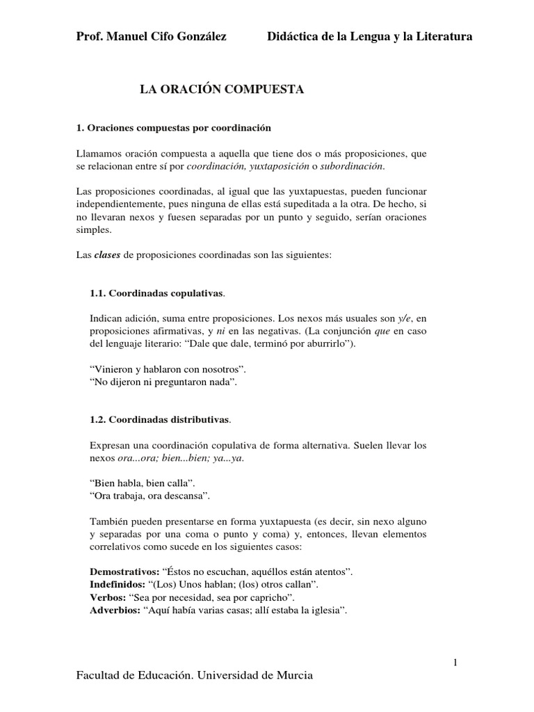 Oracion Compuesta | PDF | Filología | Artes del Lenguaje y Comunicación