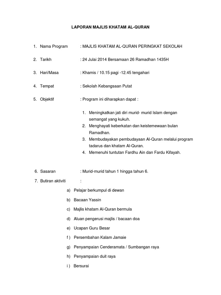 Laporan Majlis Khatam Alquran  PDF