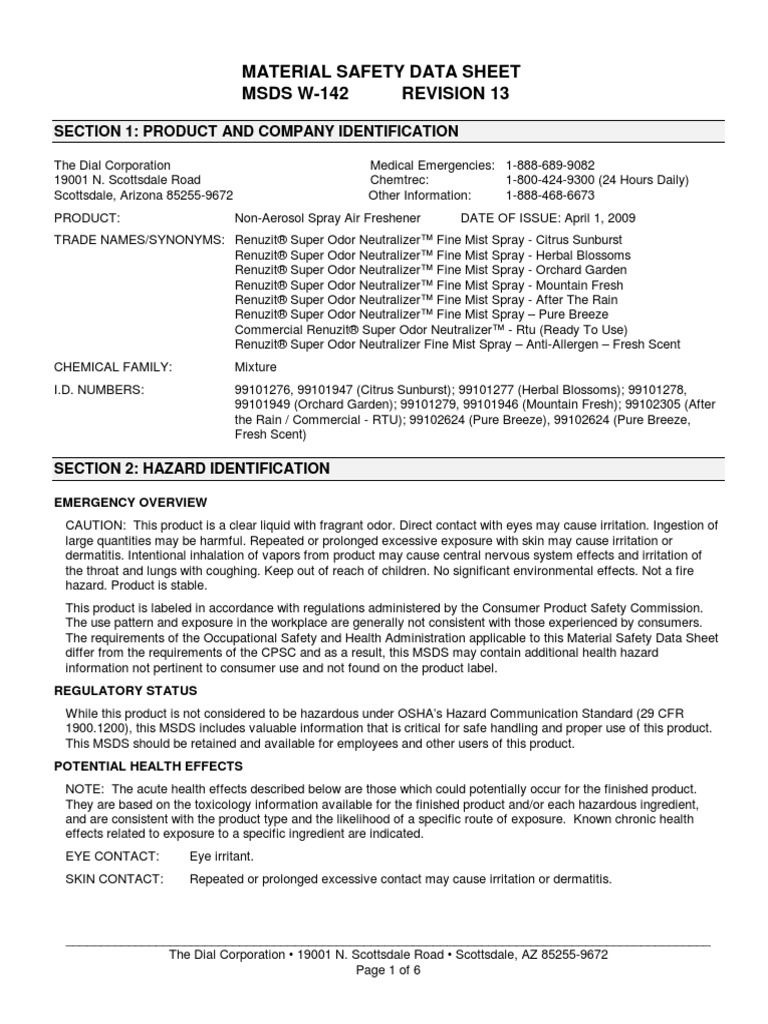 Air Freshener Msds PDF Dangerous Goods Ethanol