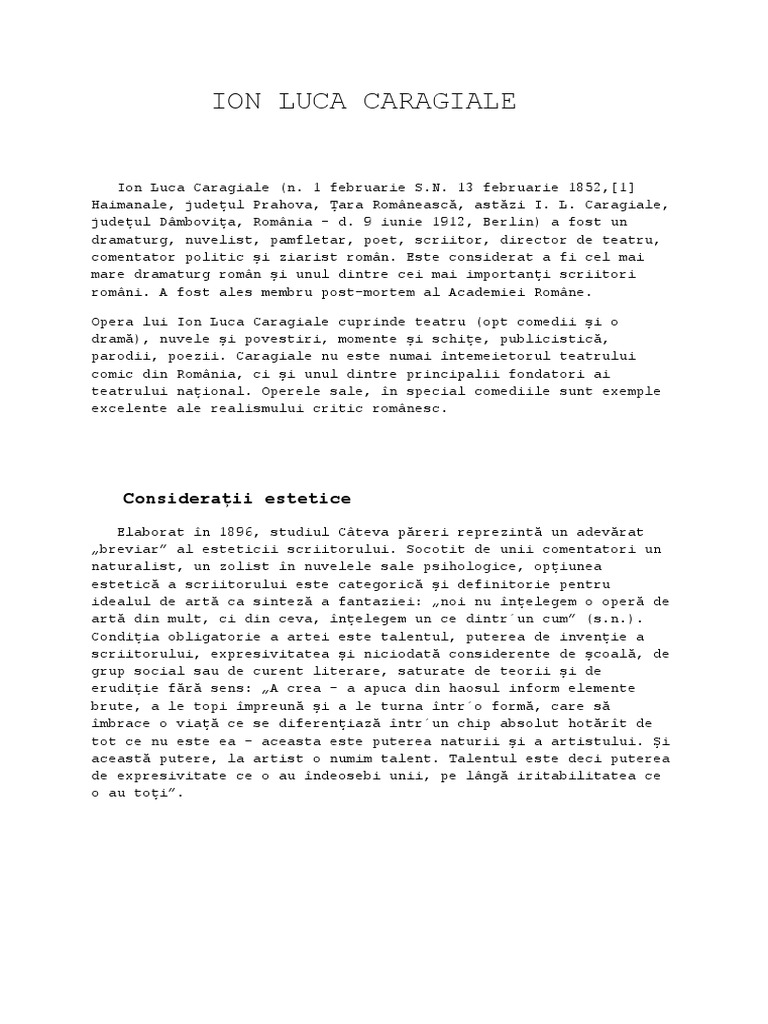 Rezumat La Conac De Ion Luca Caragiale Ion Luca Caragiale Fisa de Autor | PDF