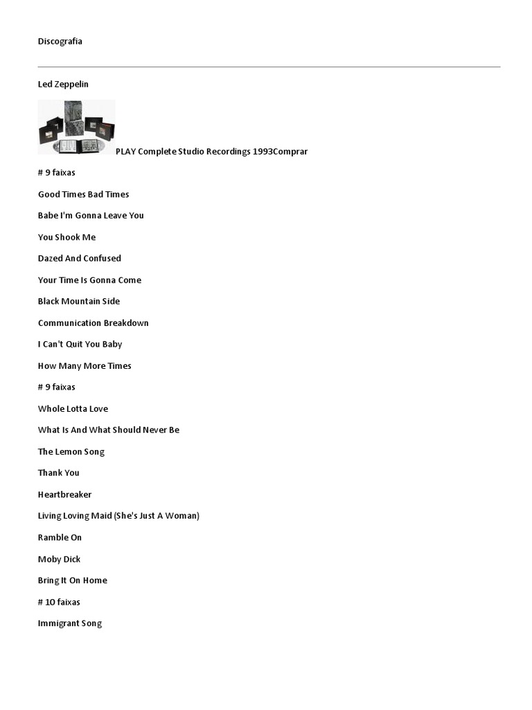 Led Zeppelin Complete Discography | PDF | Rock Music | Songs