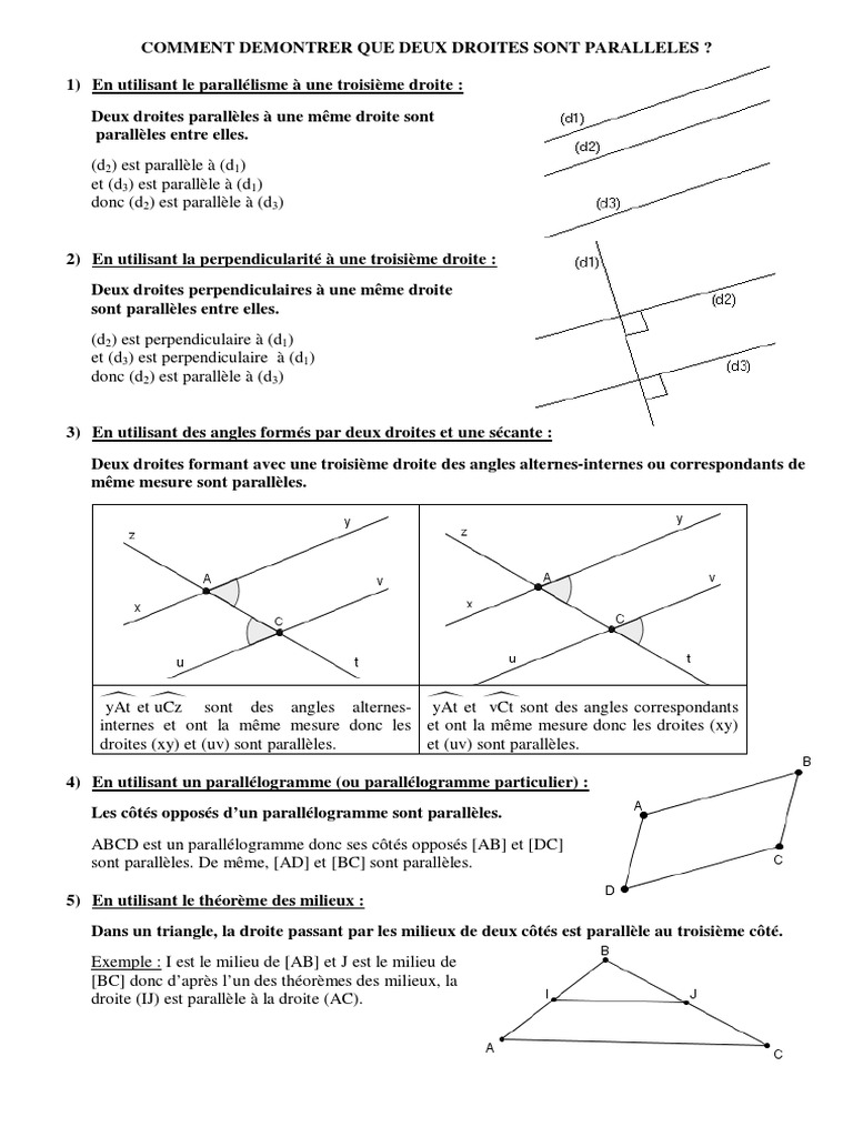 Comment Démontrer Que Deux Droites Sont Parallèles Thalès Comment Demontrer Que Deux Droites Sont Paralleles | PDF