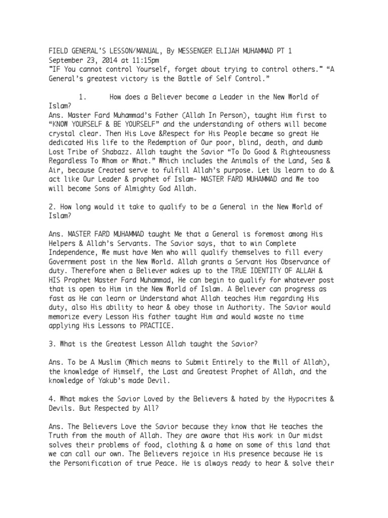 Field General's Lessons PDF Prophets And Messengers In Islam Muhammad