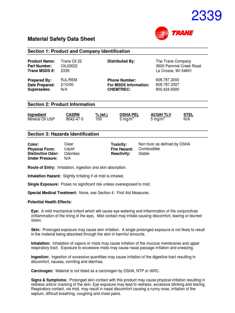 Aceite Chiller TRANE.pdf | Personal Protective Equipment | Combustion