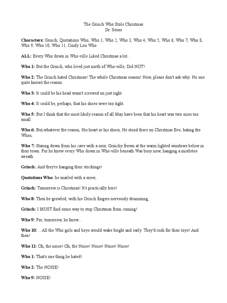 Grinch Readers Theater PDF Christmas Fiction Dr. Seuss
