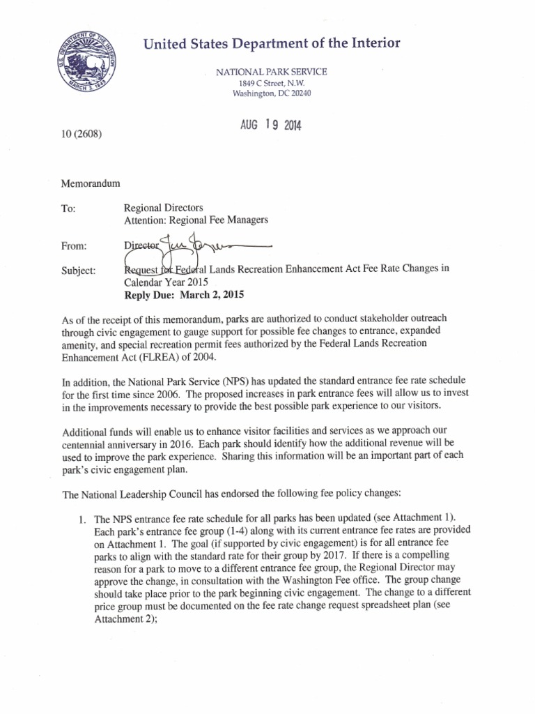 National Park Service Director Jon Jarvis Memo To Regional Directors ...