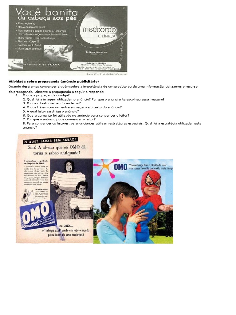 Atividade Sobre Propaganda 9o Ano | PDF | Propagandismo | Imagem