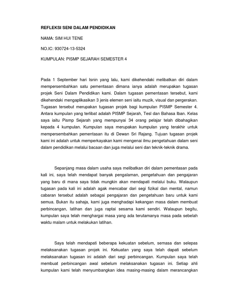Refleksi Seni Dalam Pendidikan