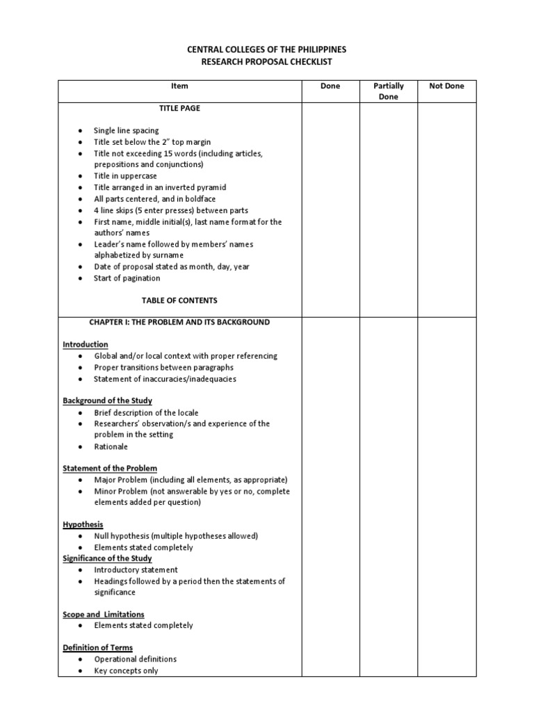 Research proposal checklist