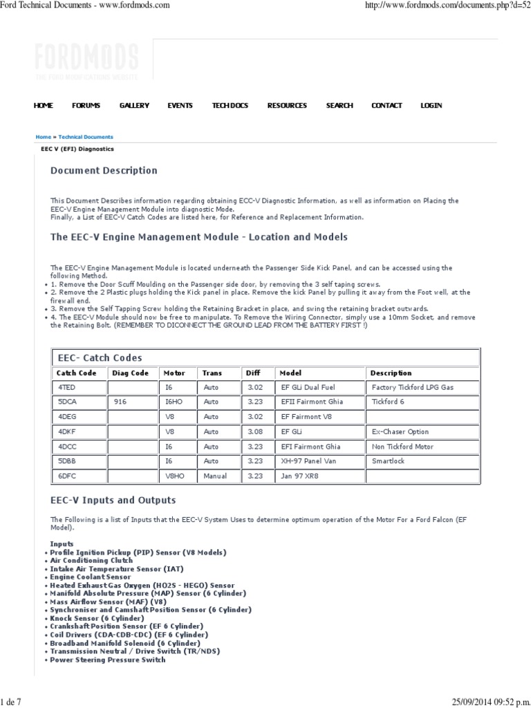 EEC-V Diagnostic Guide for Ford Vehicles | PDF | Throttle | Ignition System