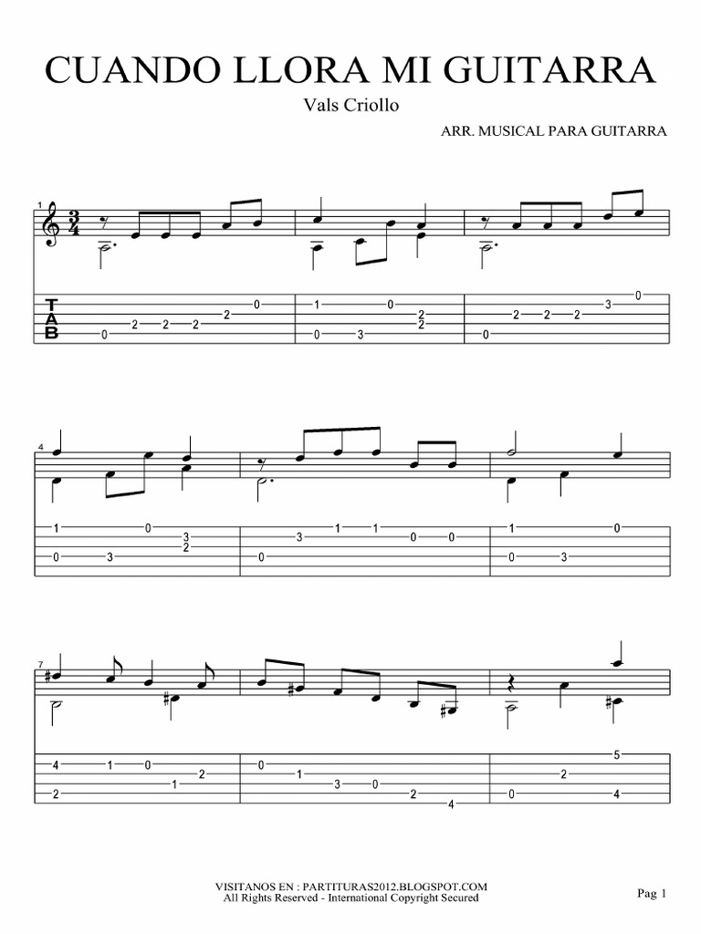 Abuelos visitantes Juicio patata Partitura Con Tablatura - Cuando Llora Mi Guitarra I Version PDF | PDF |  Entretenimiento (general) | Musica Jazz