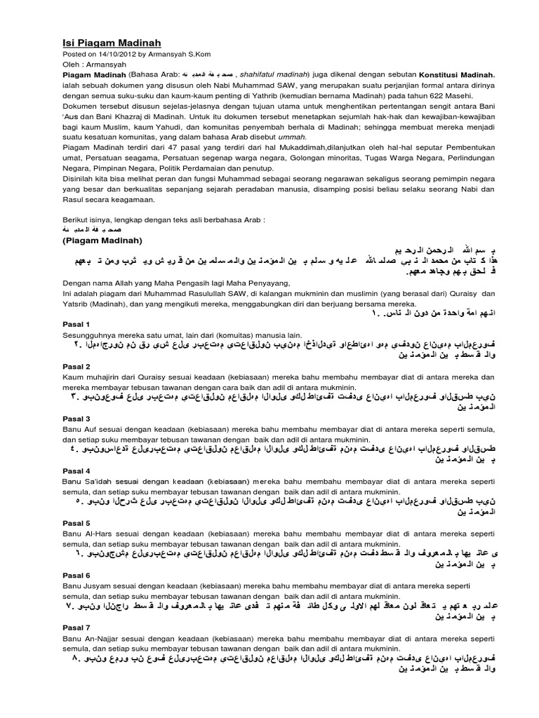 Isi Piagam Madinah | PDF