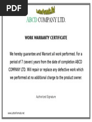 Warranty Certificate Format