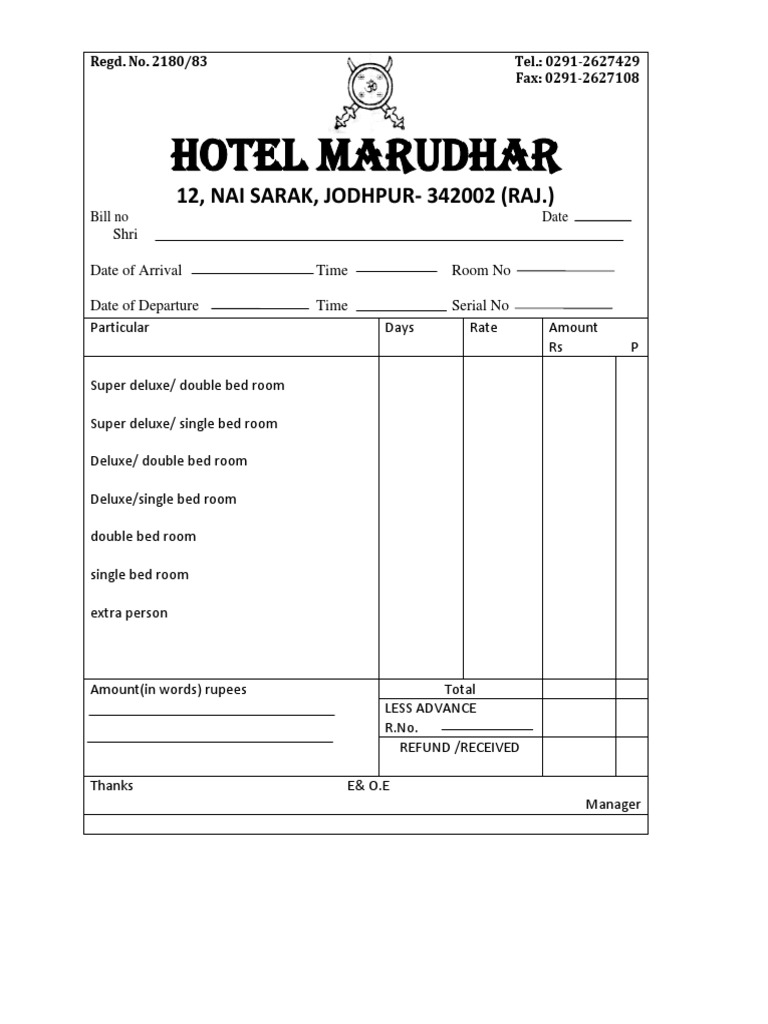 Hotel Bill Format Sample PDF | PDF