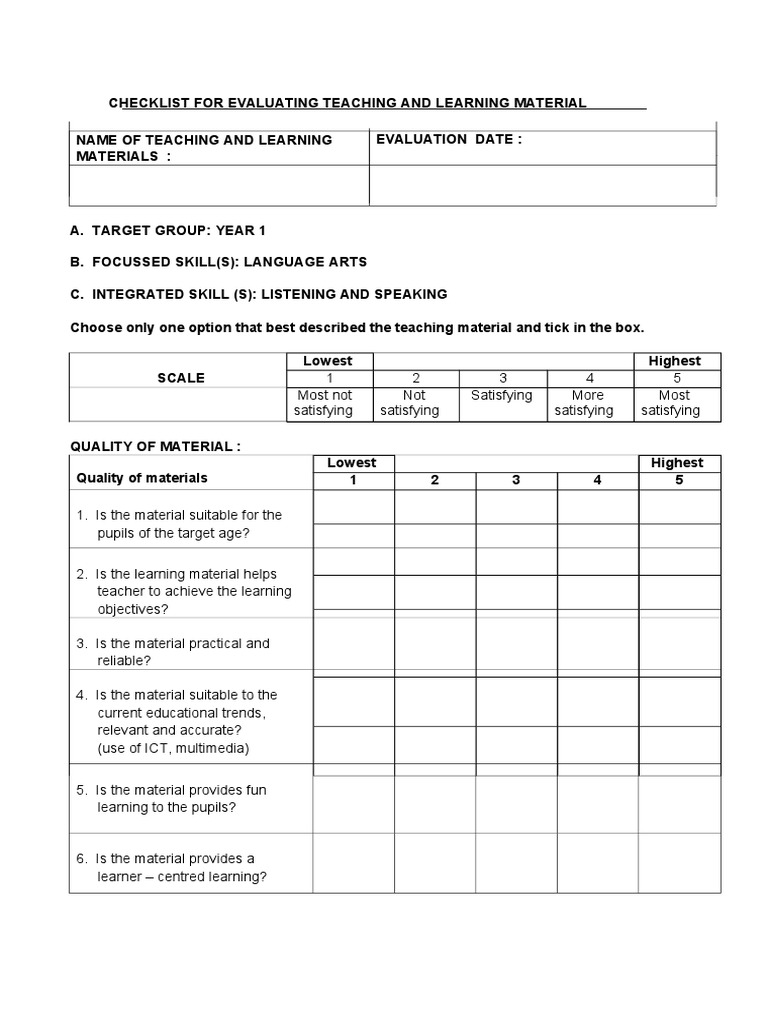 Checklist For TNL Materials | PDF | Career &amp; Growth | Language 