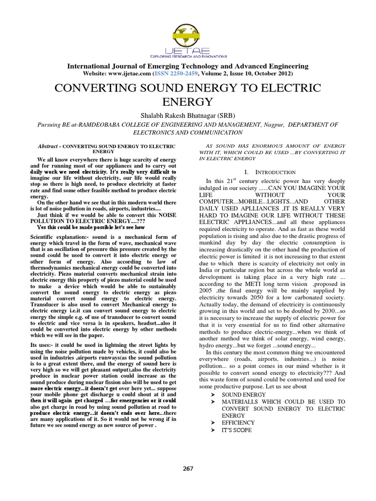 Converting Sound Energy To Electric PDF Piezoelectricity Sound