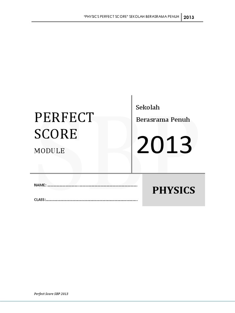Perfect Score SBP 2013 Final | PDF | Lens (Optics) | Applied And ...