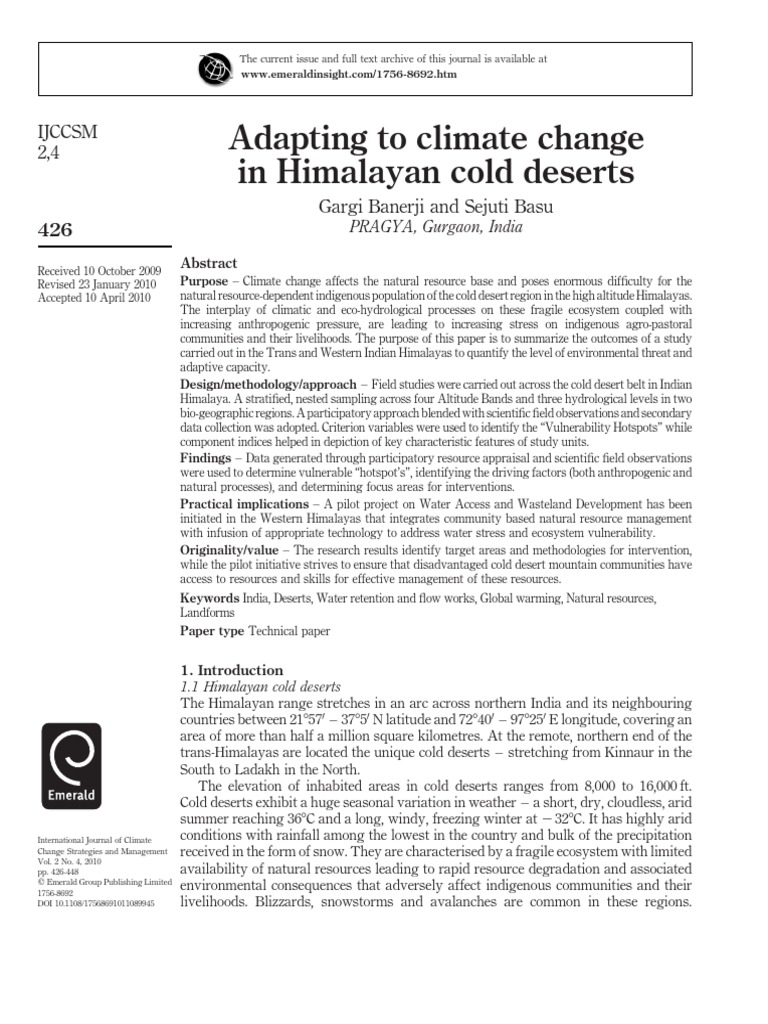 Adapting To Climate Change in Himalayan Cold Deserts Ijccsm 2,4