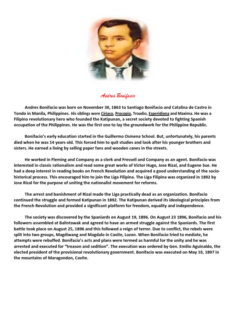 Andres Bonifacio Biography Pdf