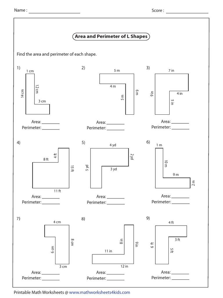 Area and Perimeter of L Shapes: 7 in 1 CM 5 M | PDF | Distance ...