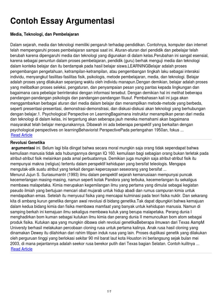 Contoh Essay Argumentasi | PDF