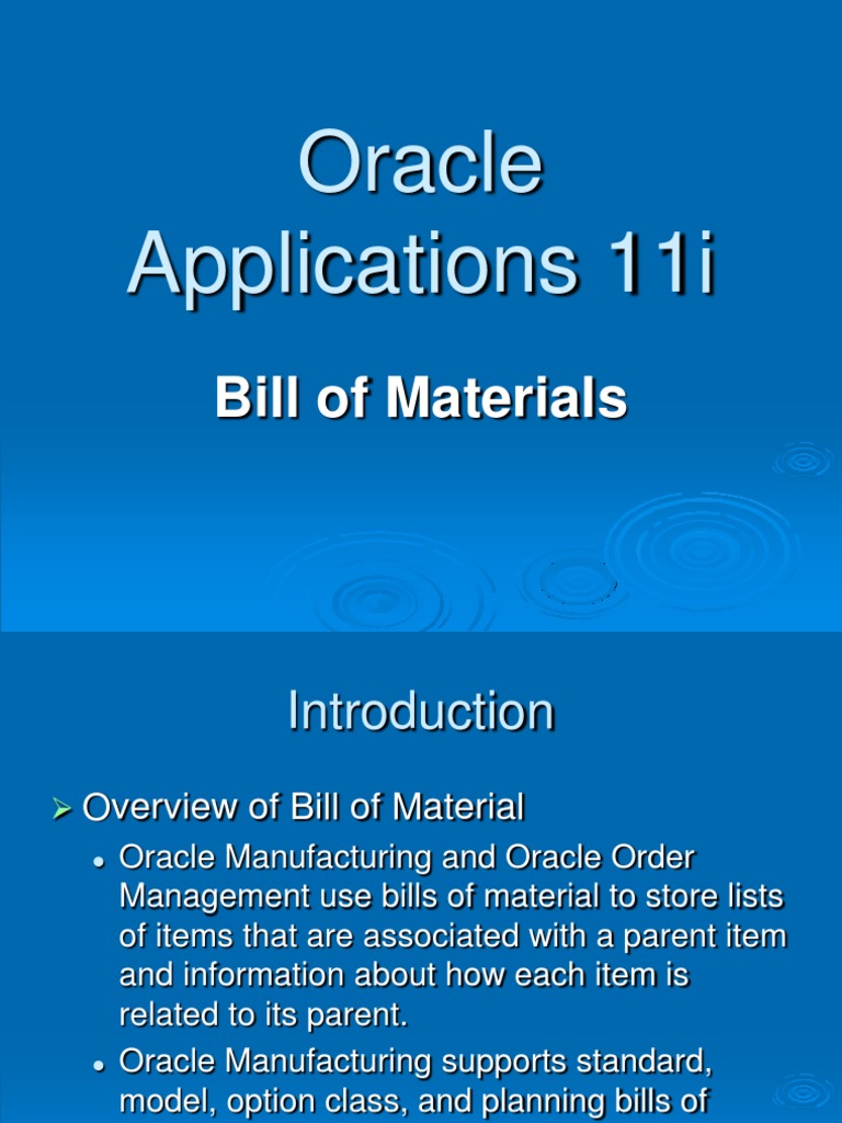 Oracle applications 11i bill of materials pdf table database