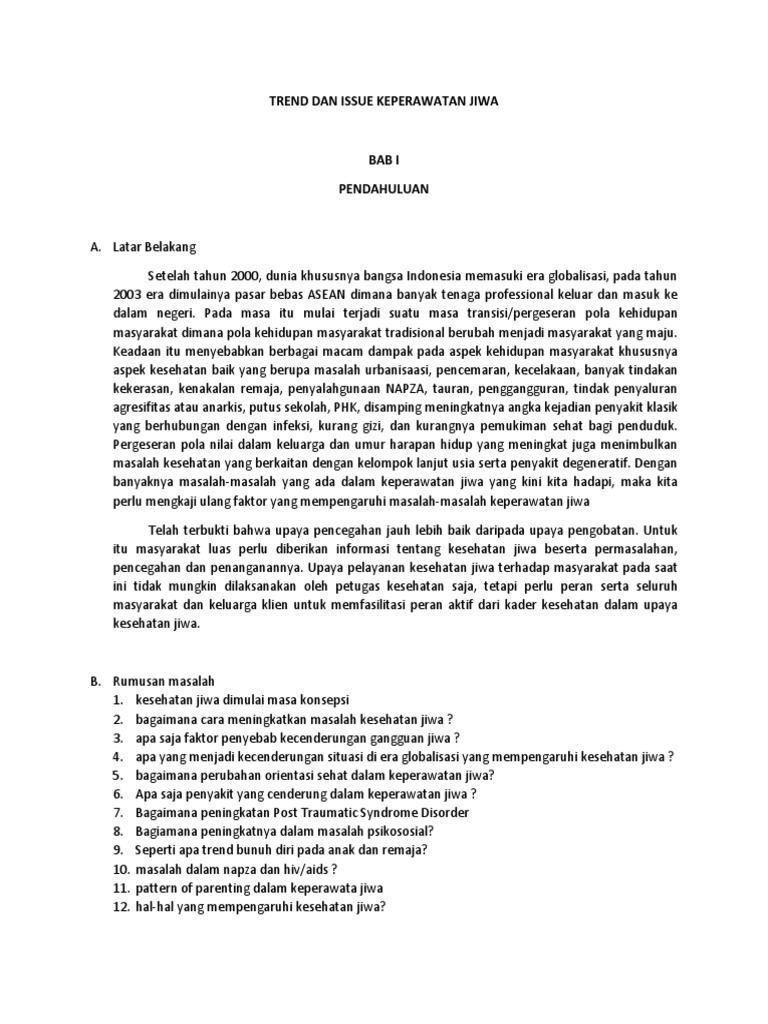Trend dan issue keperawatan jiwa
