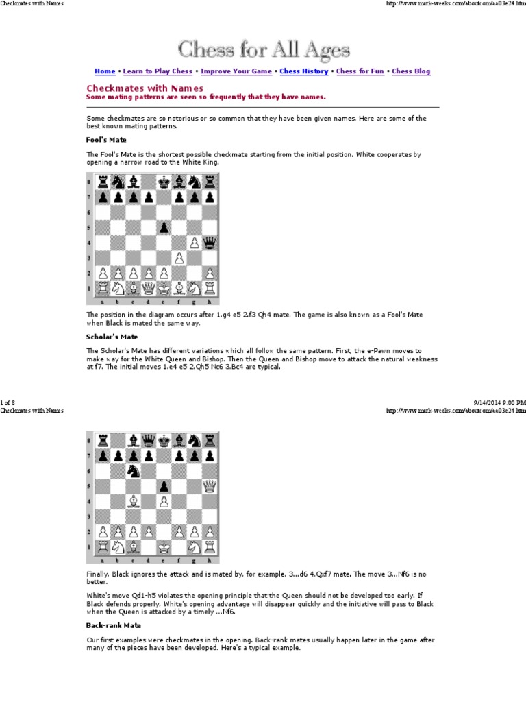 Checkmates With Names | PDF | Board Games | Chess Openings