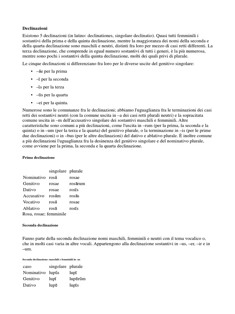 Quante Sono Le Declinazioni Latine