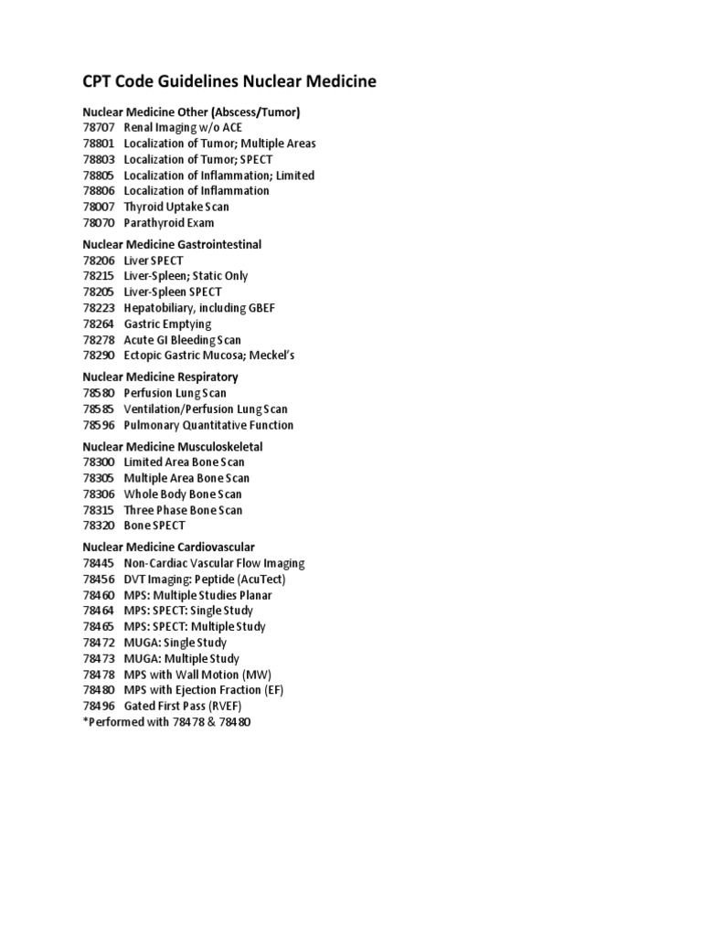 CPT Code Guidelines For Nuclear Medicine and PET | PDF | Nuclear
