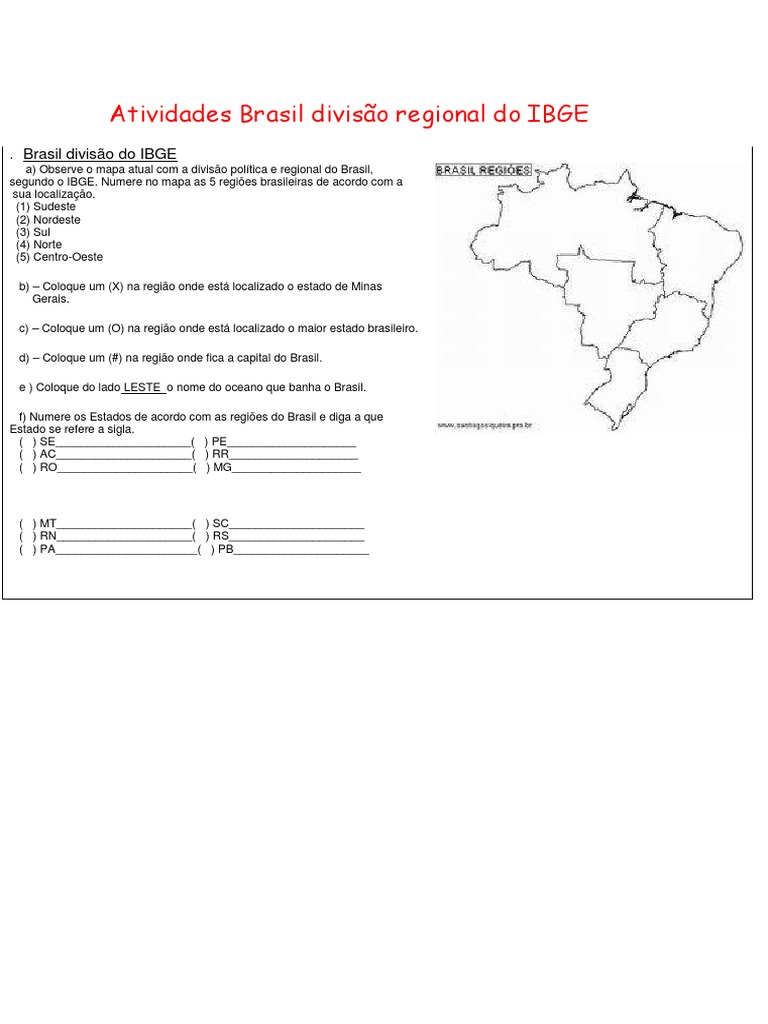 Atividades Sobre Divisão Regional Do Brasil 5o Ano