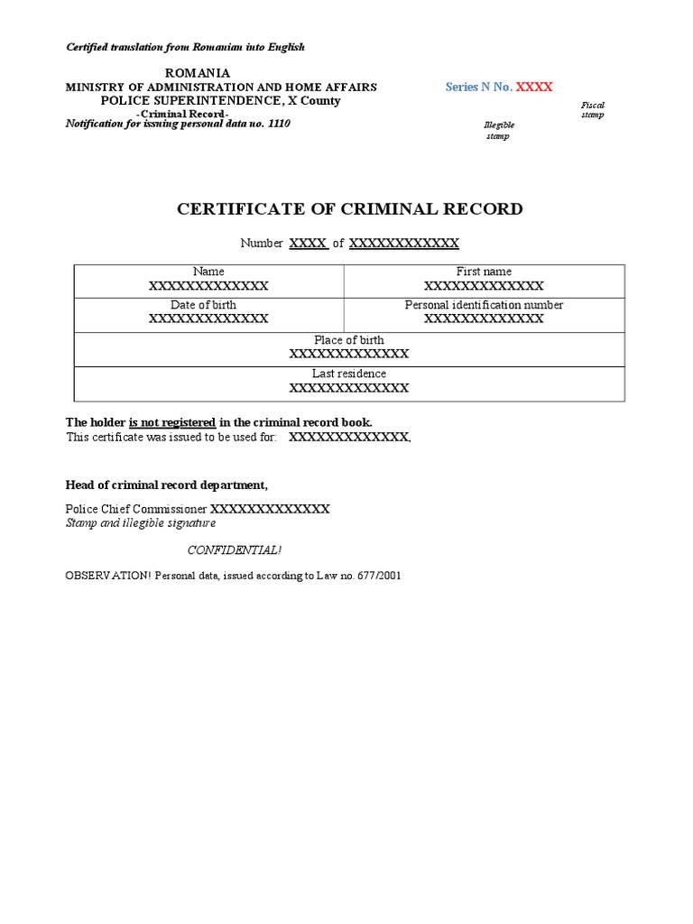Certificate of No Criminal Record | PDF