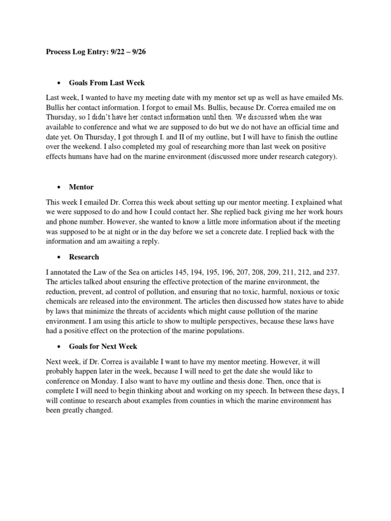 Process Log Entry September Week Four | PDF