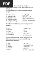 Review For Chemistry Test 1