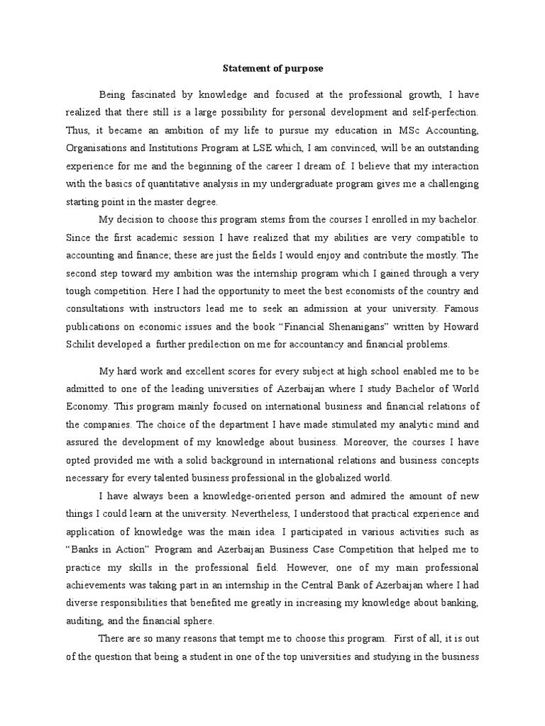 personal statement economics lse