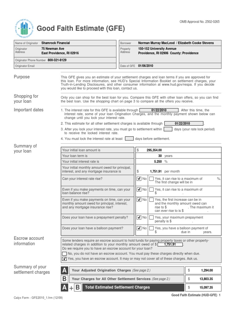 Good Faith Estimate for Loan Comparison | PDF | Title Insurance | Loans