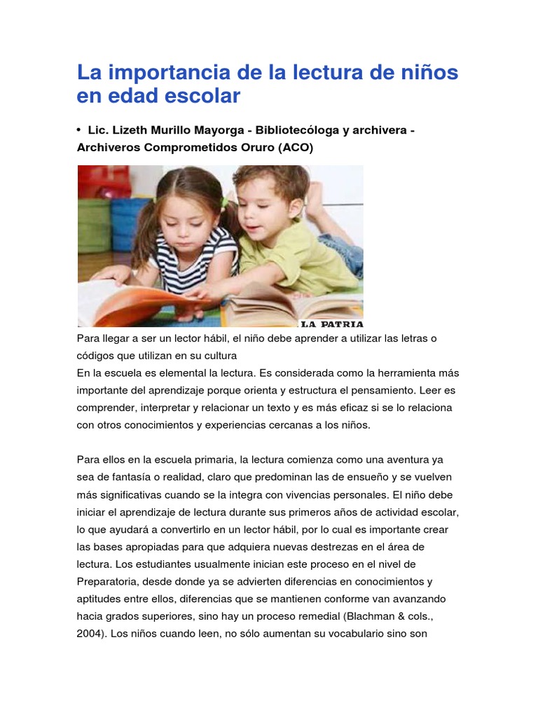 Importancia de la Lectura en Niños | PDF | Lectura (proceso) | Escritura