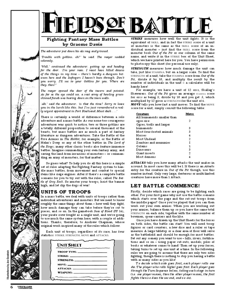 Fighting Fantasy Mass Battle Rules | PDF | Dwarf (Middle Earth) | Siege