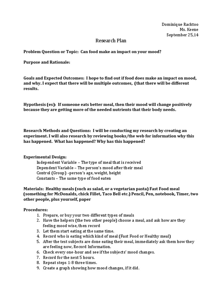 research plan template science fair