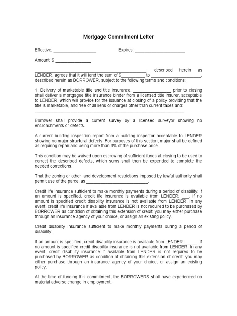 Mortgage Commitment Letter PDF Trespass Insurance