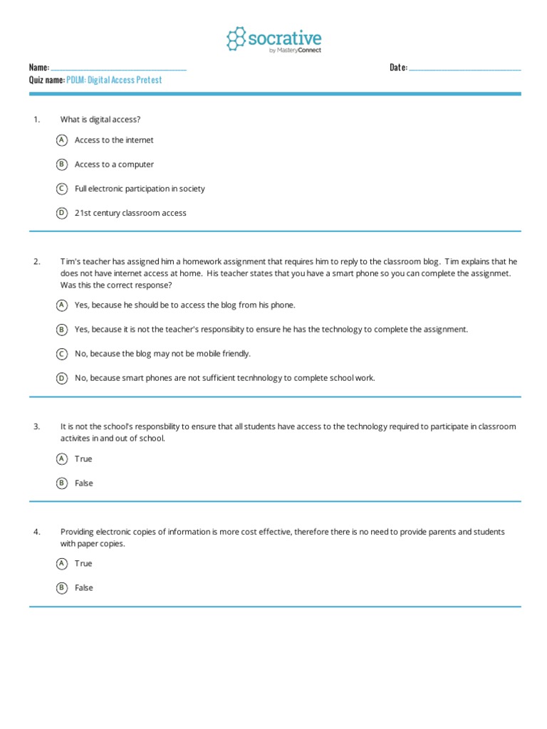 Digital Access Pretest Quiz Guide | PDF